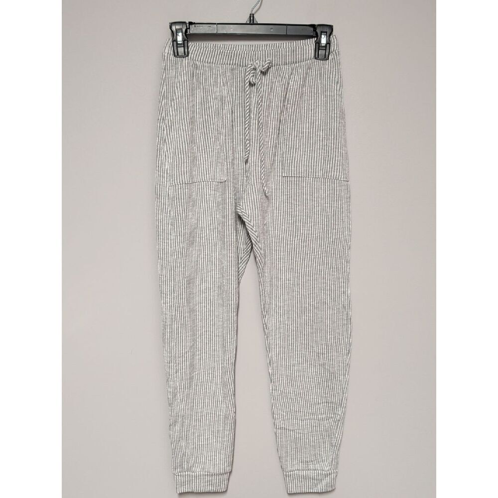 Caution To The Wind Gray Pinstripe Drawstring Joggers